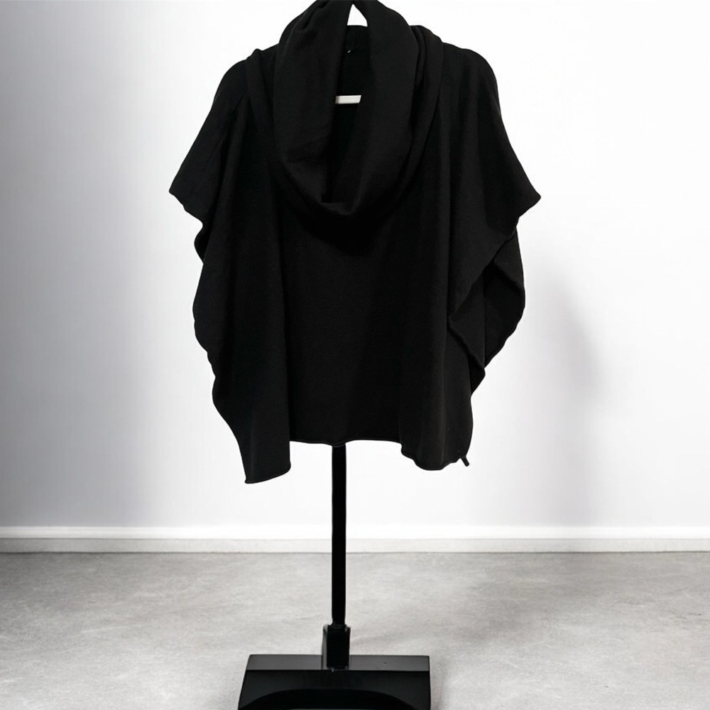 Black Cowl-Neck Lightweight Knit Poncho